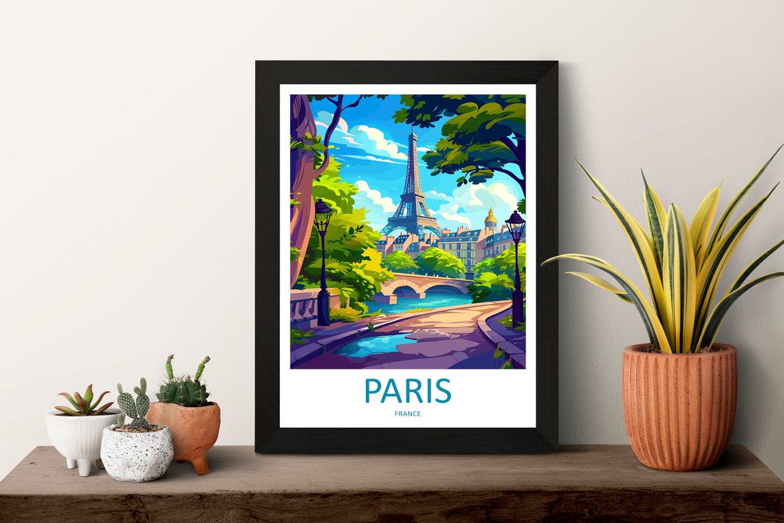 Paris France Eiffel Tower Riverside Path Bridge Spring Greens Poster - Image 3