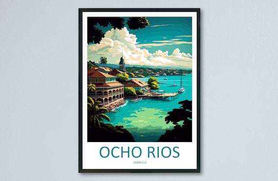 Ocho Rios Jamaica Tropical Caribbean Harbor Vintage Travel Poster