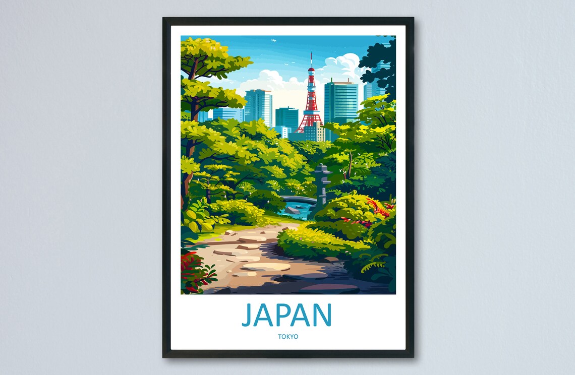 Tokyo Japan Tower Skyline Garden Cityscape Modern Travel Poster - Image 3