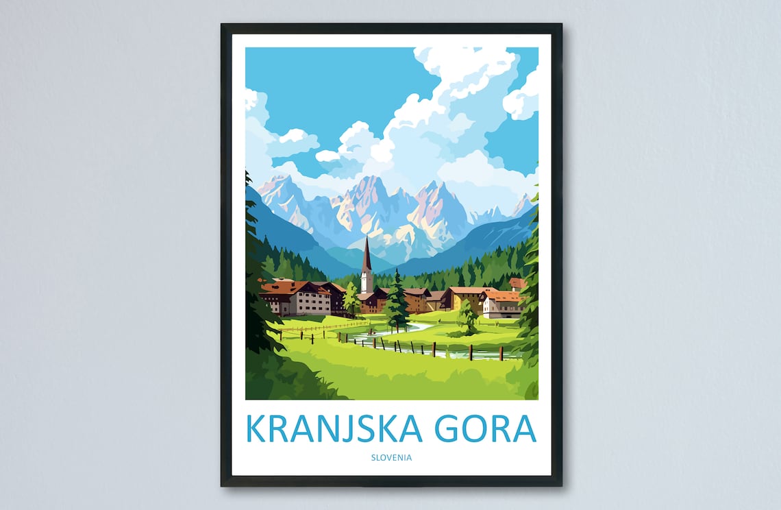 Kranjska Gora Alpine Village Church Snowy Peaks Travel Poster