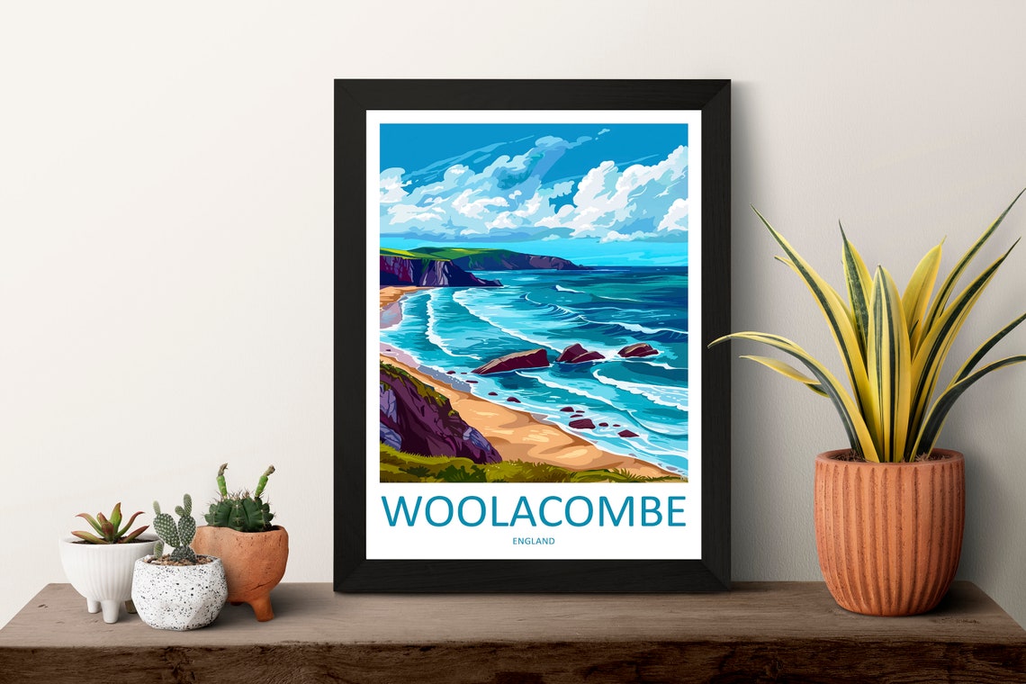 Woolacombe England Surf Beach Rolling Waves Golden Sand Travel Poster - Image 3