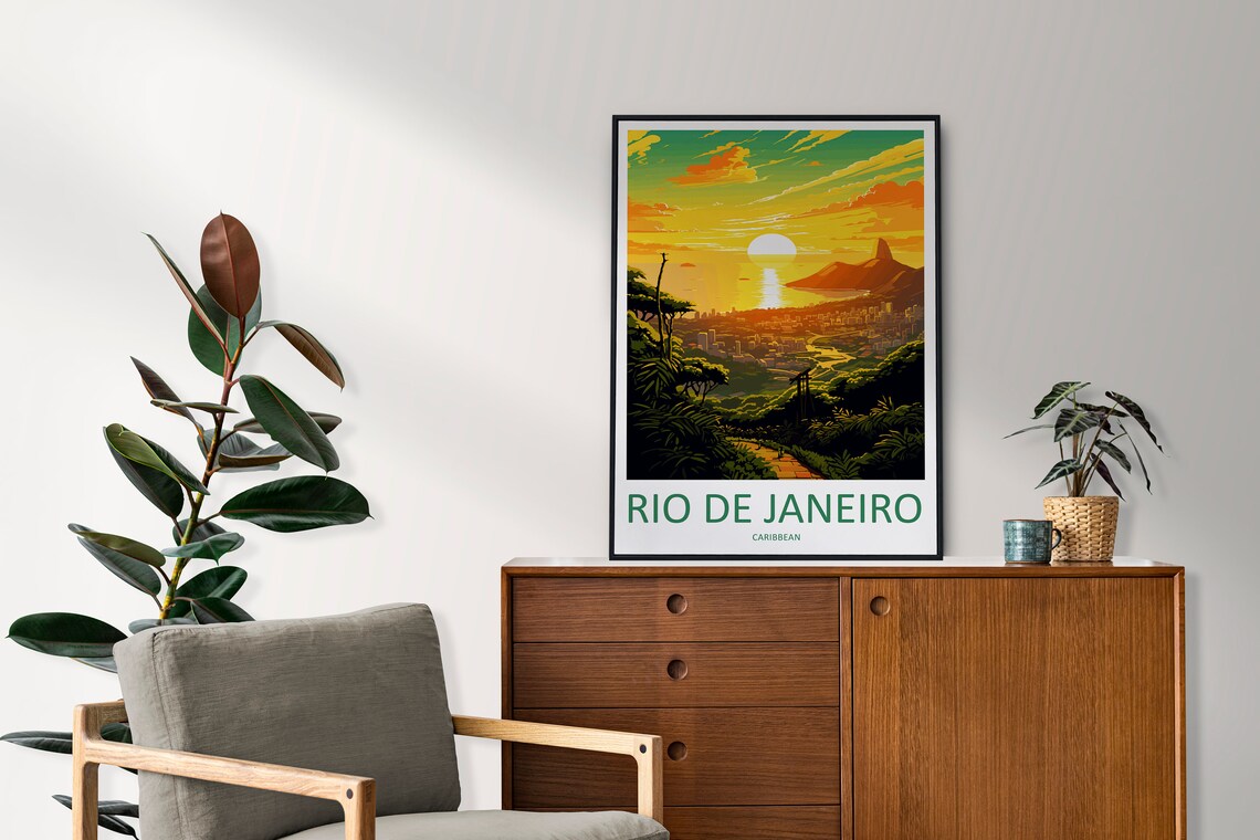 Rio de Janeiro Brazil Sunset City Coastline Mountains Travel Poster - Image 2