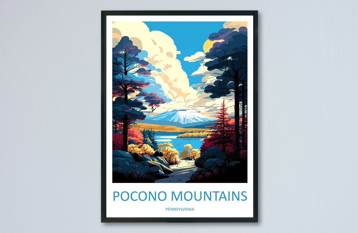 Pocono Mountains Travel Poster, Pennsylvania Getaway