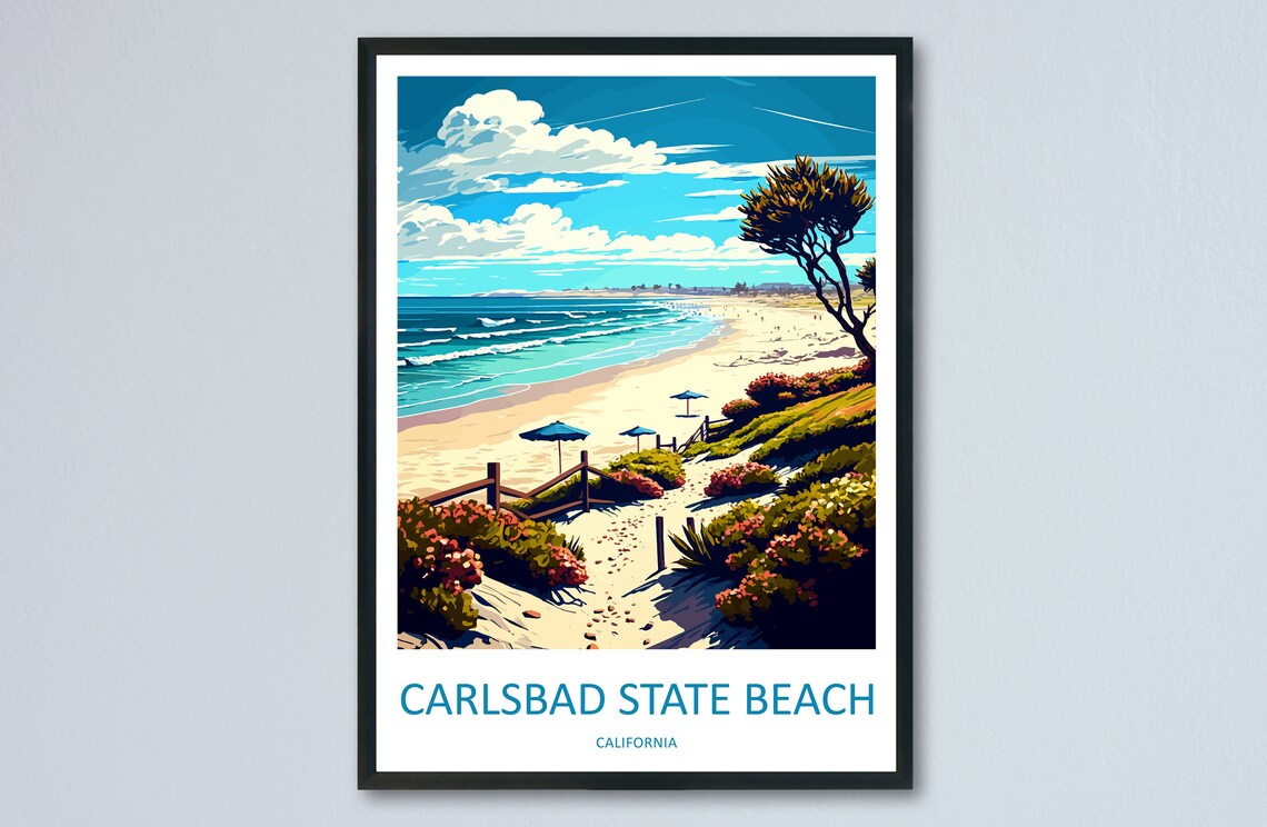 Carlsbad State Beach Travel Poster, California
