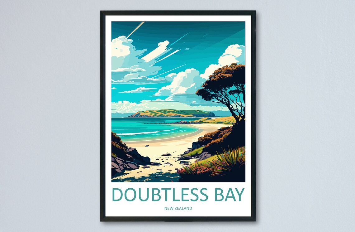 Doubtless Bay Travel Poster, New Zealand Wall Art