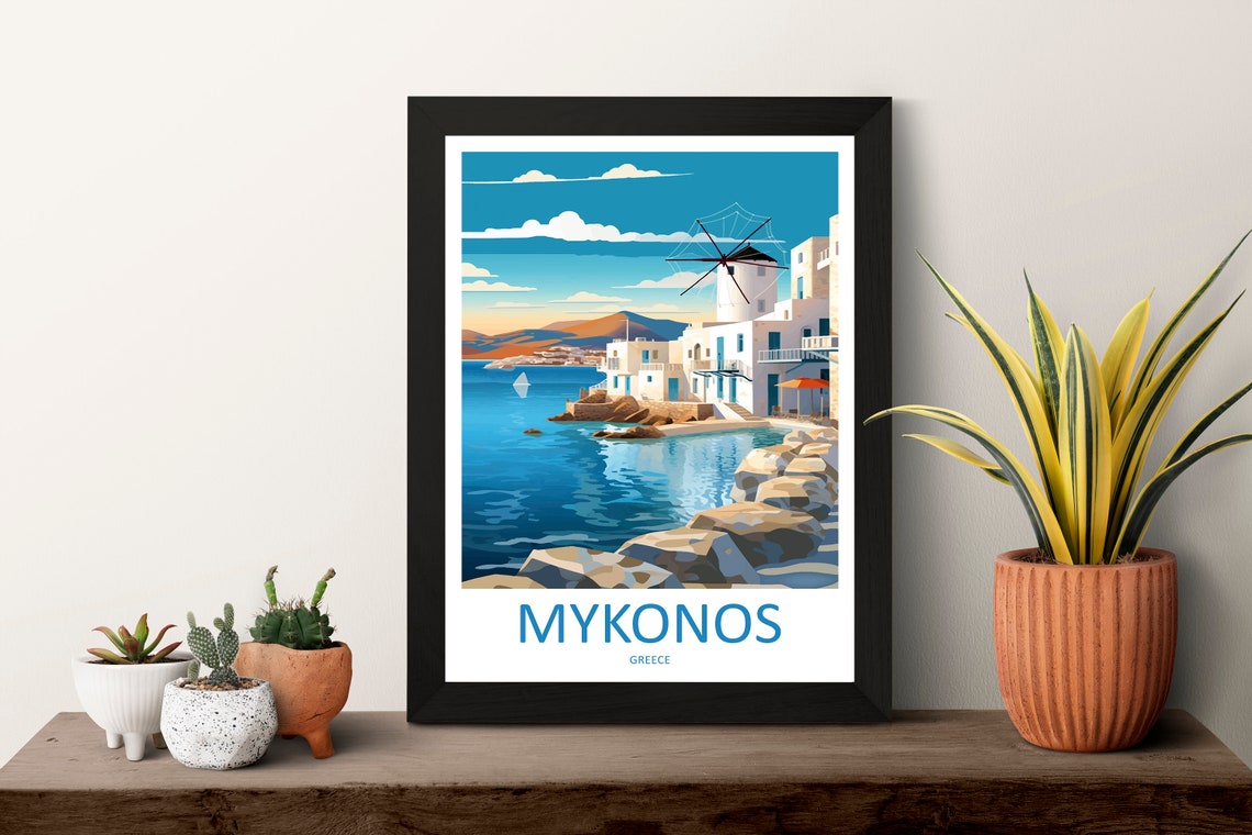 Mykonos Greece Windmill and Whitewashed Harbor Scene Travel Poster - Image 3