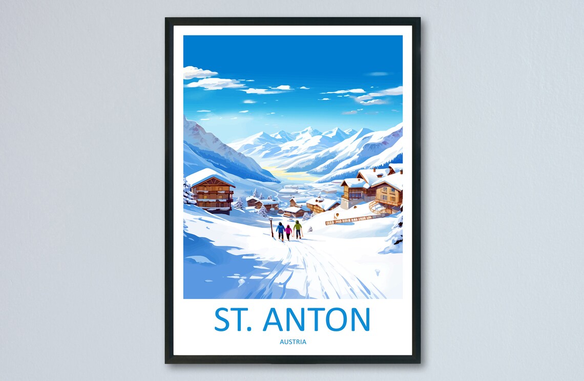 St. Anton Austria Snowy Alpine Ski Village Winter Travel Poster