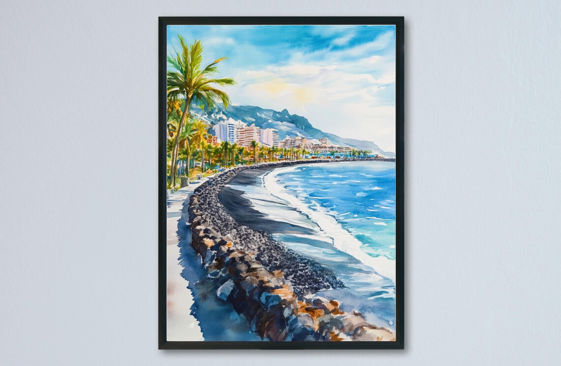 Playa de las Americas Tenerife Black Sand Beach Palm Resort Poster