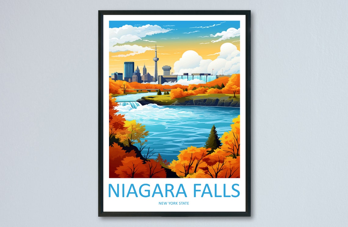 Niagara Falls Autumn Foliage River Rapids Scenic Travel Poster