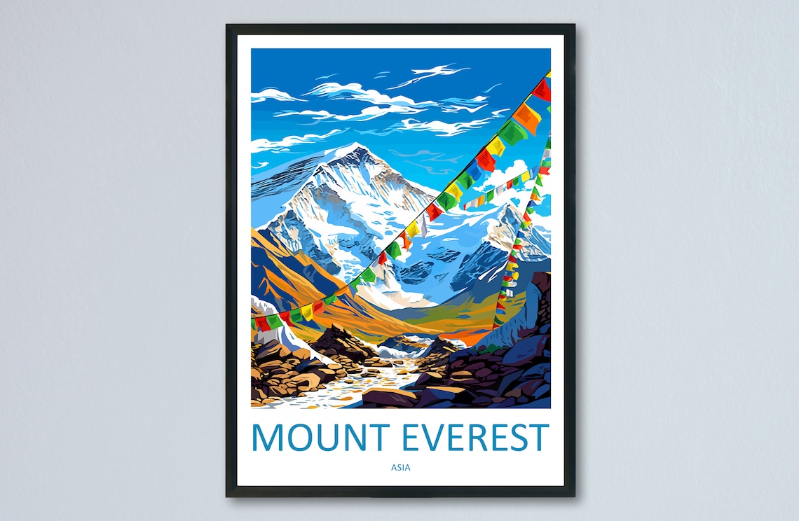 Mount Everest Travel Poster, Asia Wall Art Print