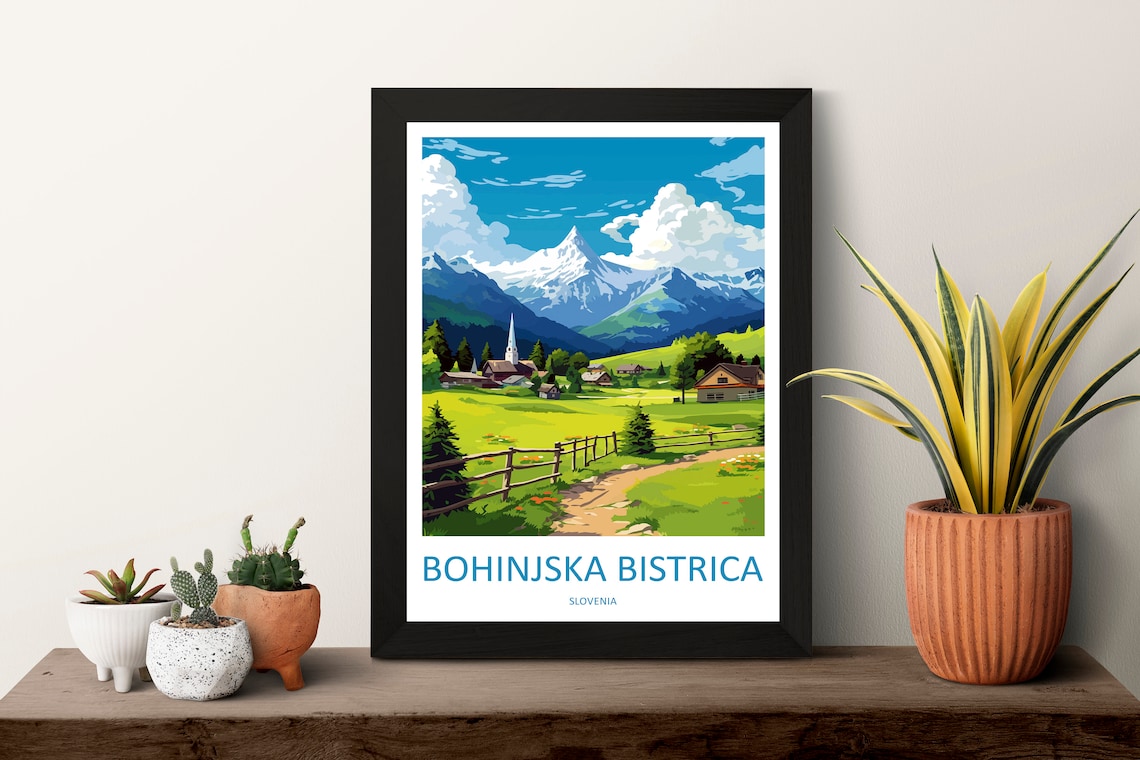 Bohinjska Bistrica Slovenia Alpine Village Meadow Art Poster - Image 3