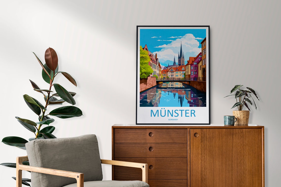 Historic Münster Germany Old Town Canal Reflection Travel Poster - Image 2
