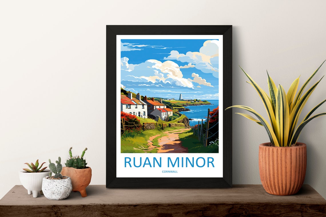 Ruan Minor Cornwall Cliffside Cottages Coastal Travel Poster - Image 3