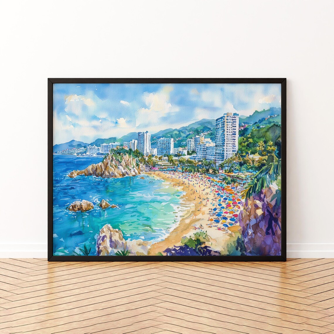Acapulco Mexico Watercolor Travel Poster, Coastal Art Print