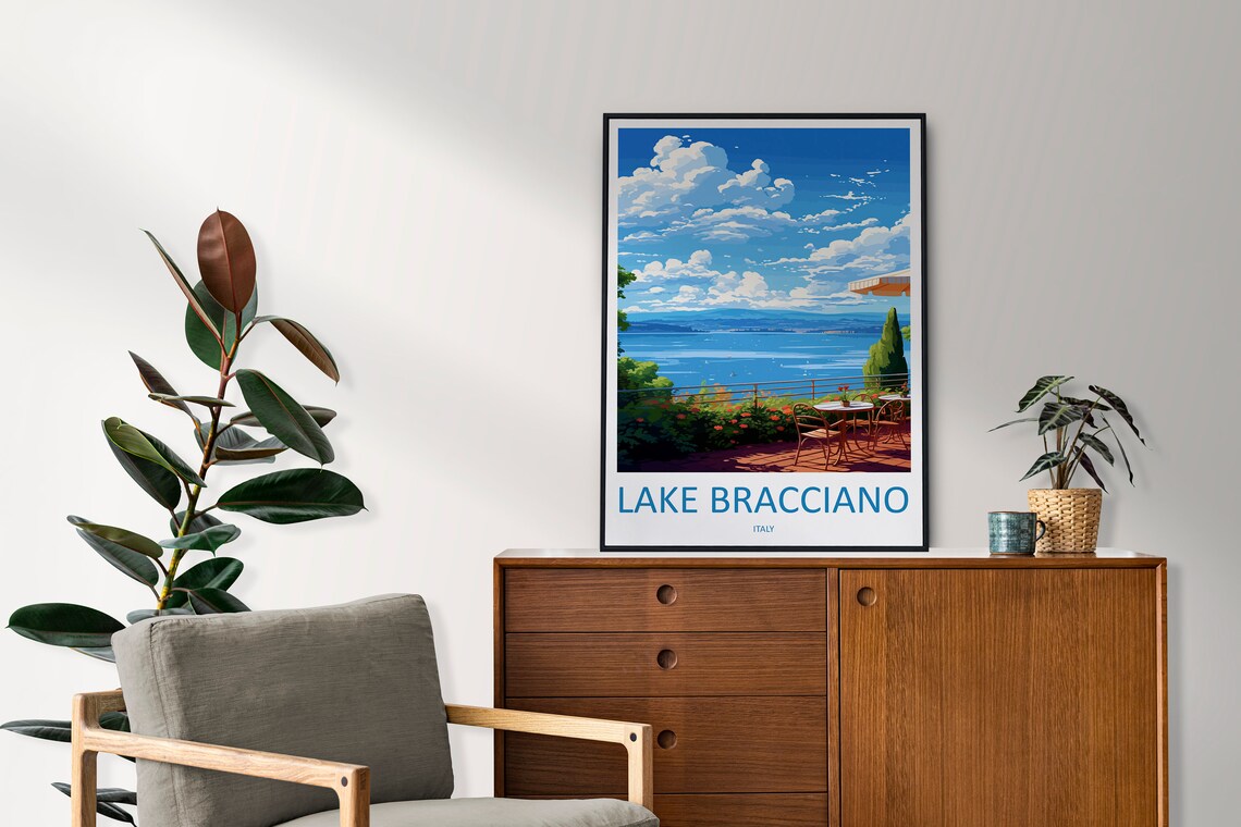 Lake Bracciano Lakeside Terrace Cafe Italy Travel Art Poster - Image 2
