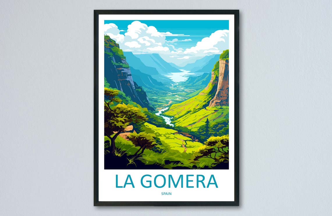 La Gomera Spain Vintage Green Mountain Valley Travel Poster Canary