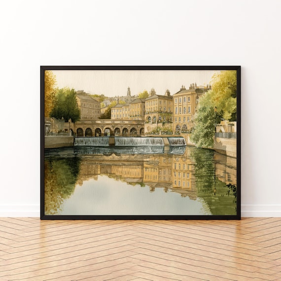 Bath England Pulteney Bridge River Avon Watercolor Somerset City Poster