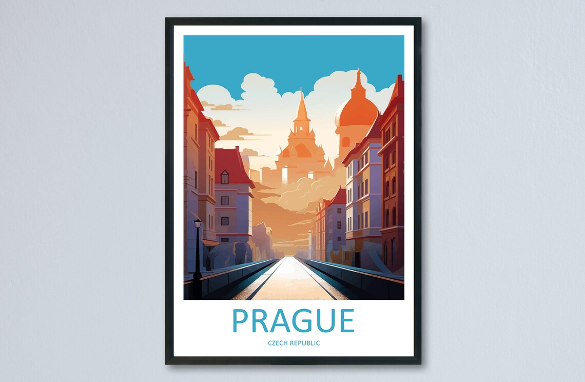 Prague Czech Republic Golden Old Town Street Castle View Travel Poster