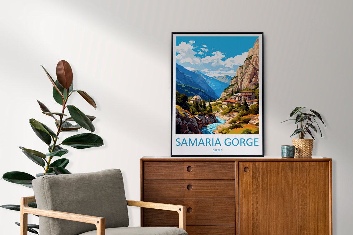 Samaria Gorge Greece River Valley Poster with Mountain Village - Image 2