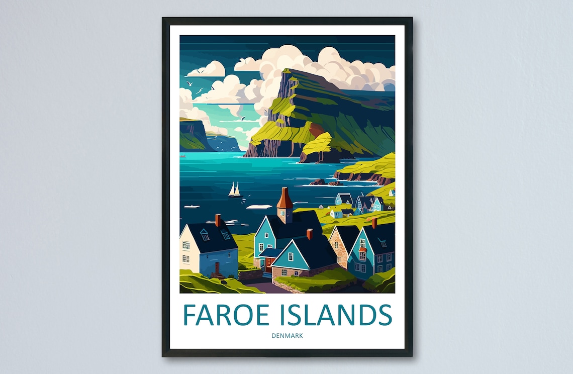 Faroe Island Travel Poster, Denmark Wall Decor