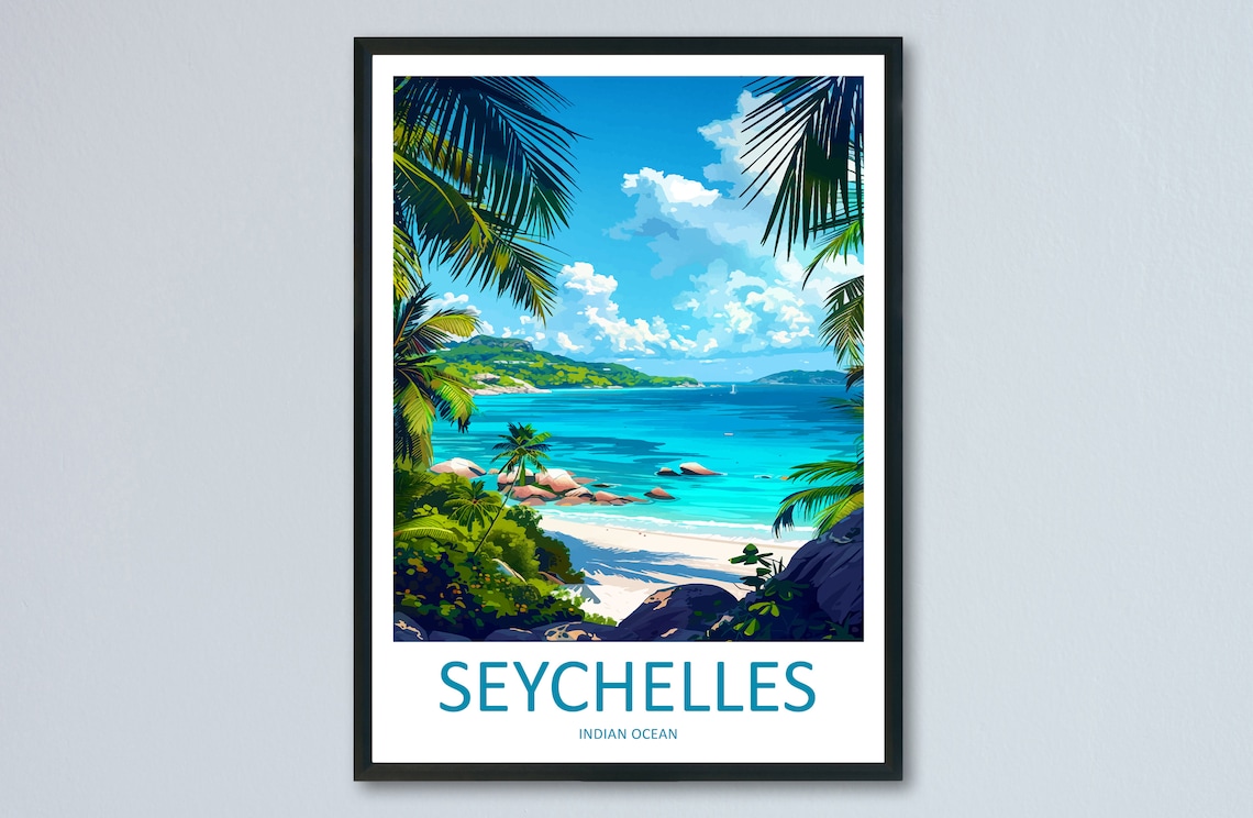 Seychelles Travel Poster, Indian Ocean Wall Art