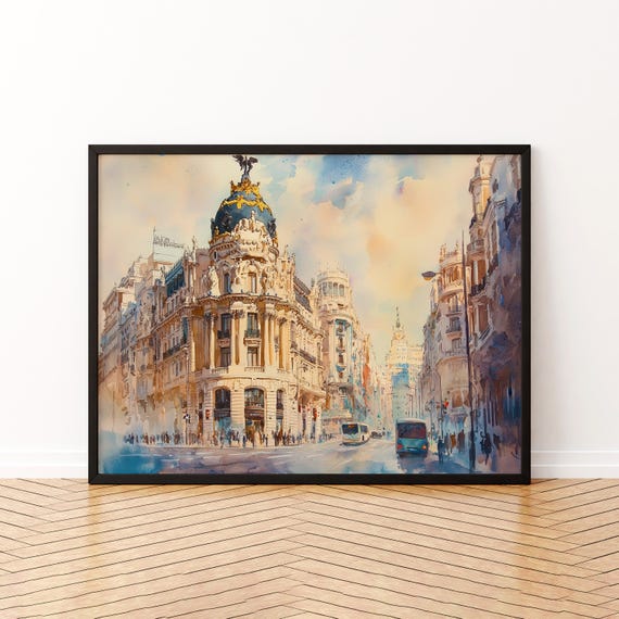 Madrid Watercolor Poster Wall Art Hanging Home Dcor Gift Lovers Spain