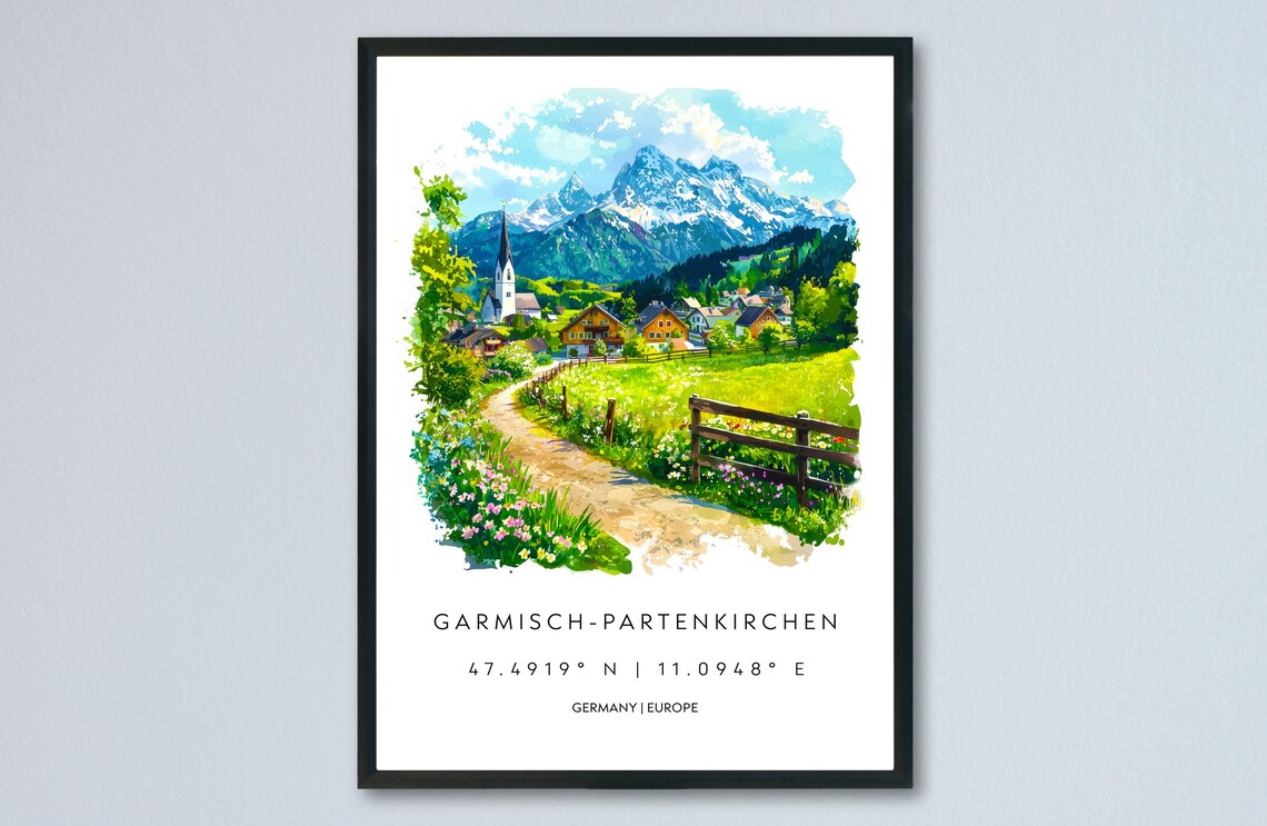 Garmisch Partenkirchen Bavaria Alpine Village Watercolor Poster