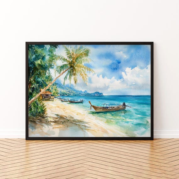 Koh Lanta Thailand Watercolor Poster Travel Print Tropical Island Painting Beach Wall Art Asia Souvenir