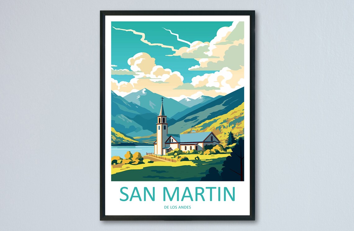 San Martin de los Andes Church Lake Mountain Travel Art Poster