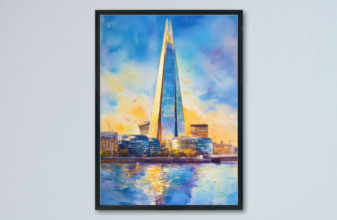 The Shard London Sunset Thames Skyscraper Watercolor City Poster