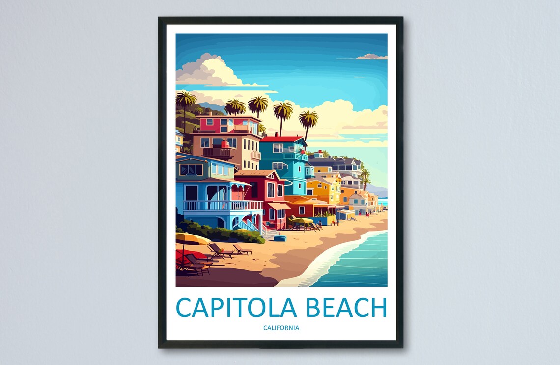 Capitola Beach Colorful Houses California Coast Travel Poster
