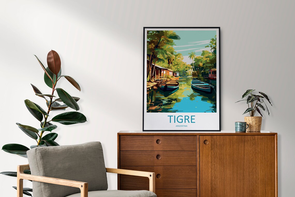 Tigre Argentina Delta Canal Boats Riverside Jungle Travel Poster - Image 2