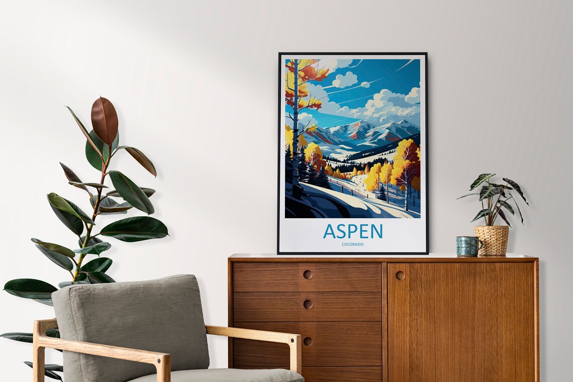 Aspen Colorado Ski Slopes Golden Autumn Snowy Mountains Poster - Image 2