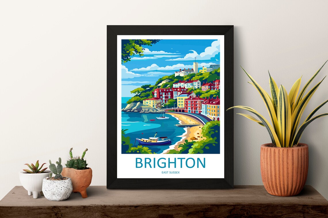 Brighton East Sussex Colorful Seafront Town and Beach Poster - Image 3