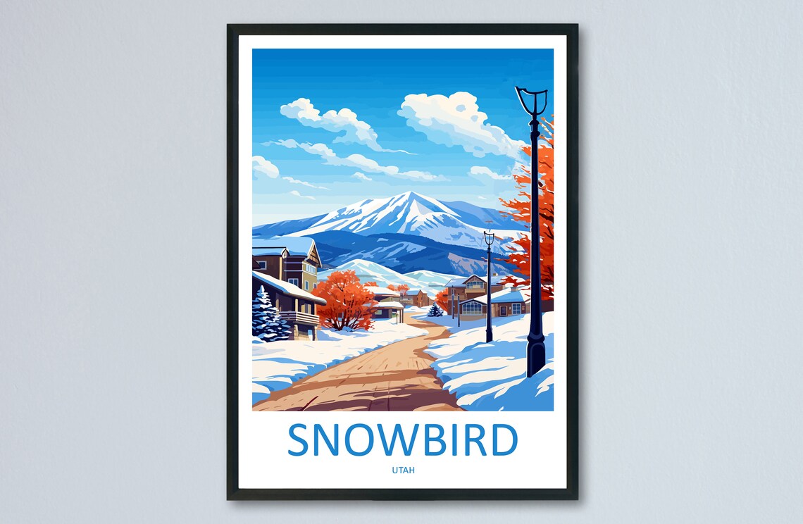 Snowbird Utah Cozy Winter Village Snowy Lane Lodges Scene Poster