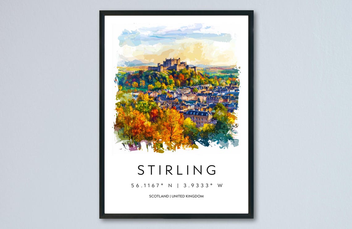 Stirling Castle Hill Town Autumn Colors Scotland Watercolor Poster