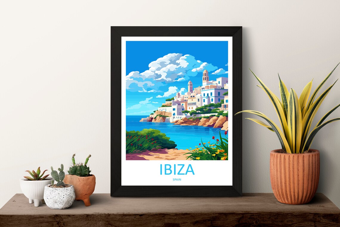 Ibiza Spain Whitewashed Coastal Old Town Vintage Travel Poster - Image 3