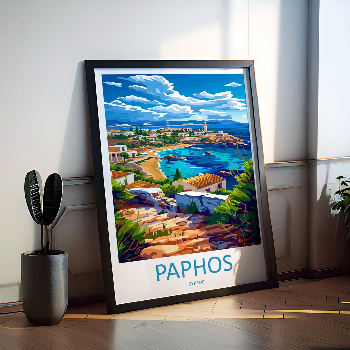 Paphos Cyprus Harbor Lighthouse Coastal Town Sunny View Poster