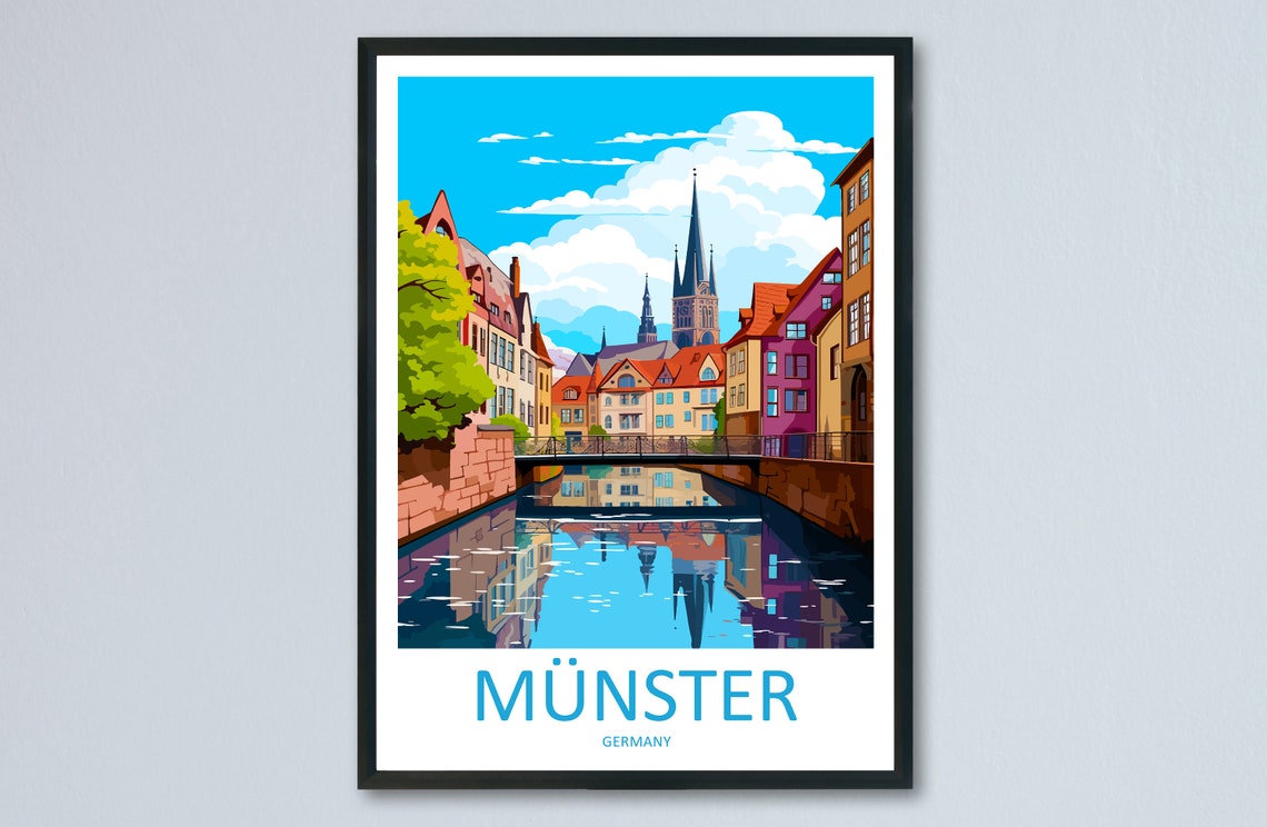 Historic Münster Germany Old Town Canal Reflection Travel Poster
