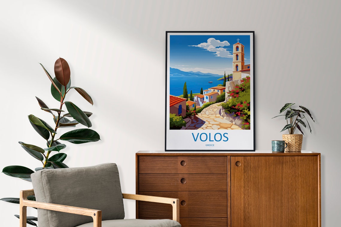 Volos Greece Hilltop Old Town Bell Tower Over Aegean Sea Poster - Image 2