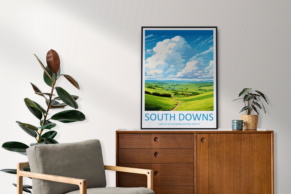 South Downs Travel Poster, AONB Landscape Art - Image 2