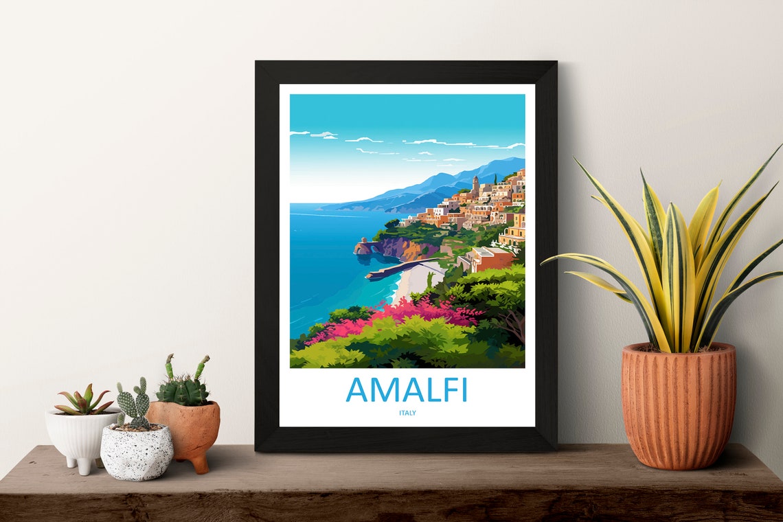 Amalfi Italy Pastel Cliffside Town Above a Turquoise Sea Coast Poster - Image 3