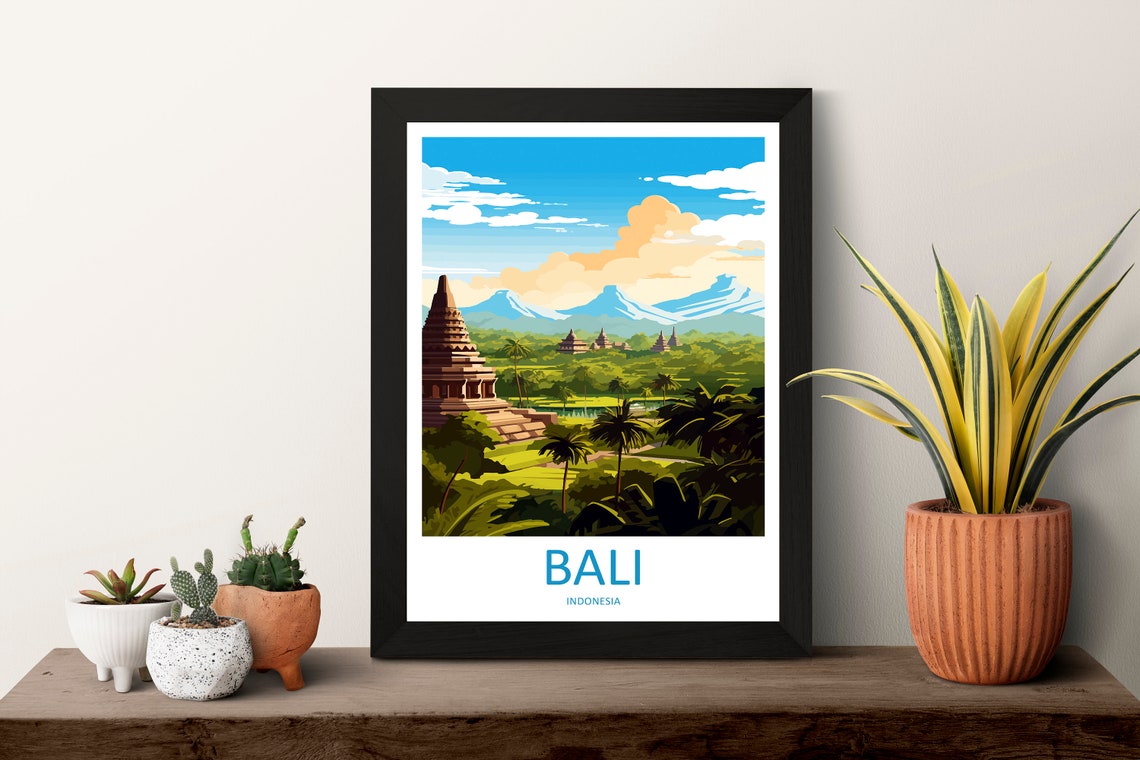 Bali Indonesia Ancient Temples Volcano Lush Palm Jungle Poster - Image 3