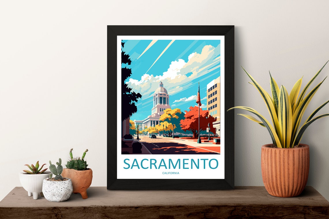 Sacramento California Capitol Dome Autumn Street Scene Travel Poster - Image 3