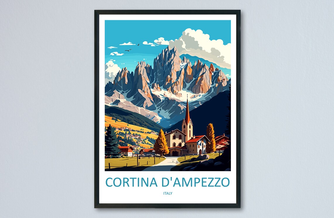 Cortina D'Ampezzo Italy Dolomites Alpine Village Travel Poster