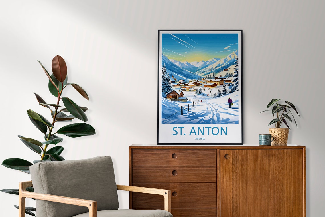 St Anton Austria Snowy Ski Village Alpine Winter Travel Poster - Image 2