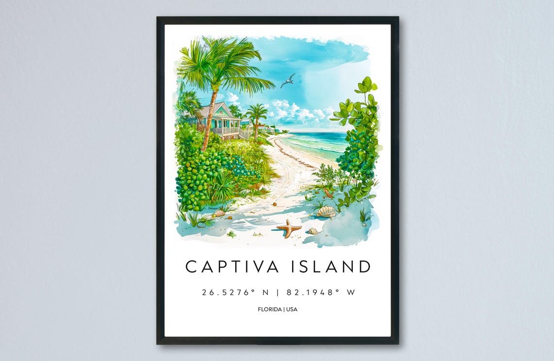Captiva Island Florida Watercolor Tropical Beach Art Travel Print