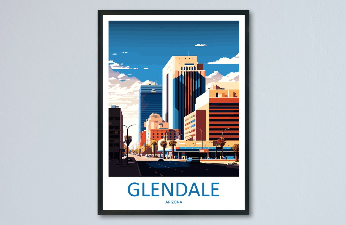 Glendale Arizona Downtown High Rise Sunset Illustration Poster