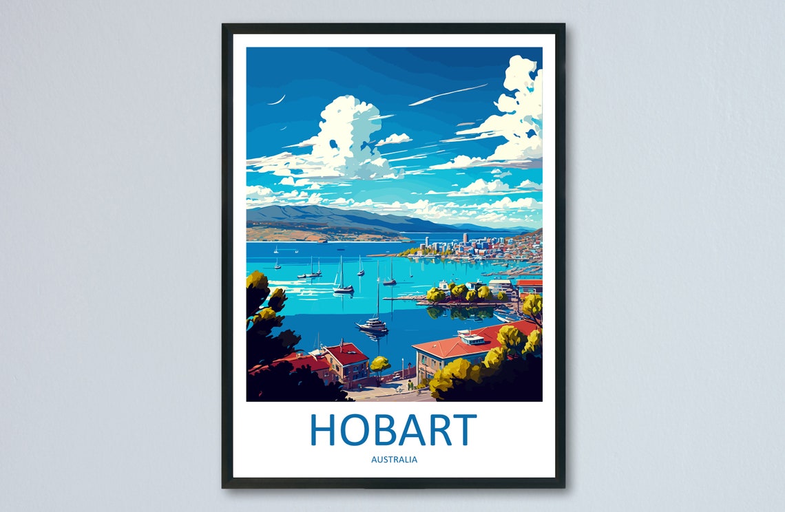 Hobart Australia Vintage Sailboat Harbor Travel Poster Artwork