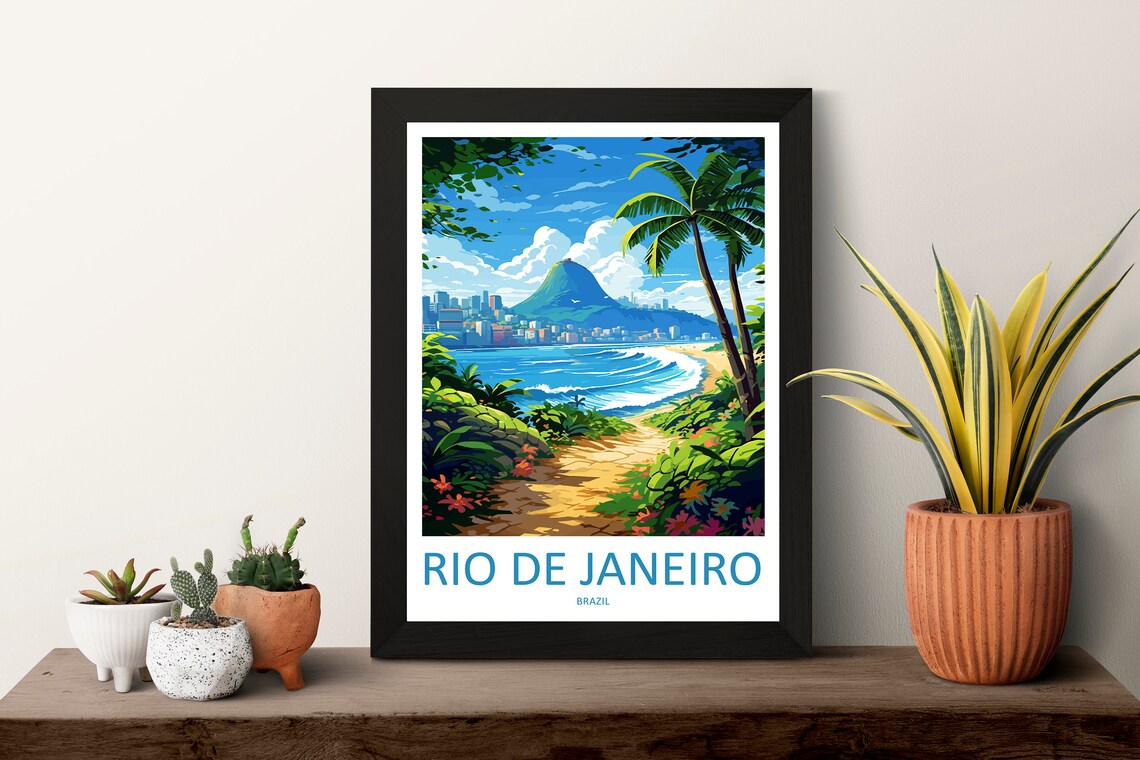 Rio de Janeiro Brazil Tropical Beach Palm Promenade Travel Poster - Image 3